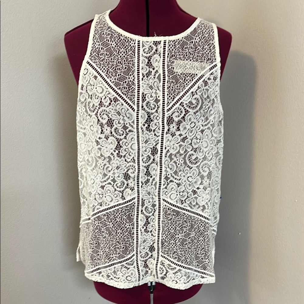 Express Elegant White Lace Sleeveless Top large